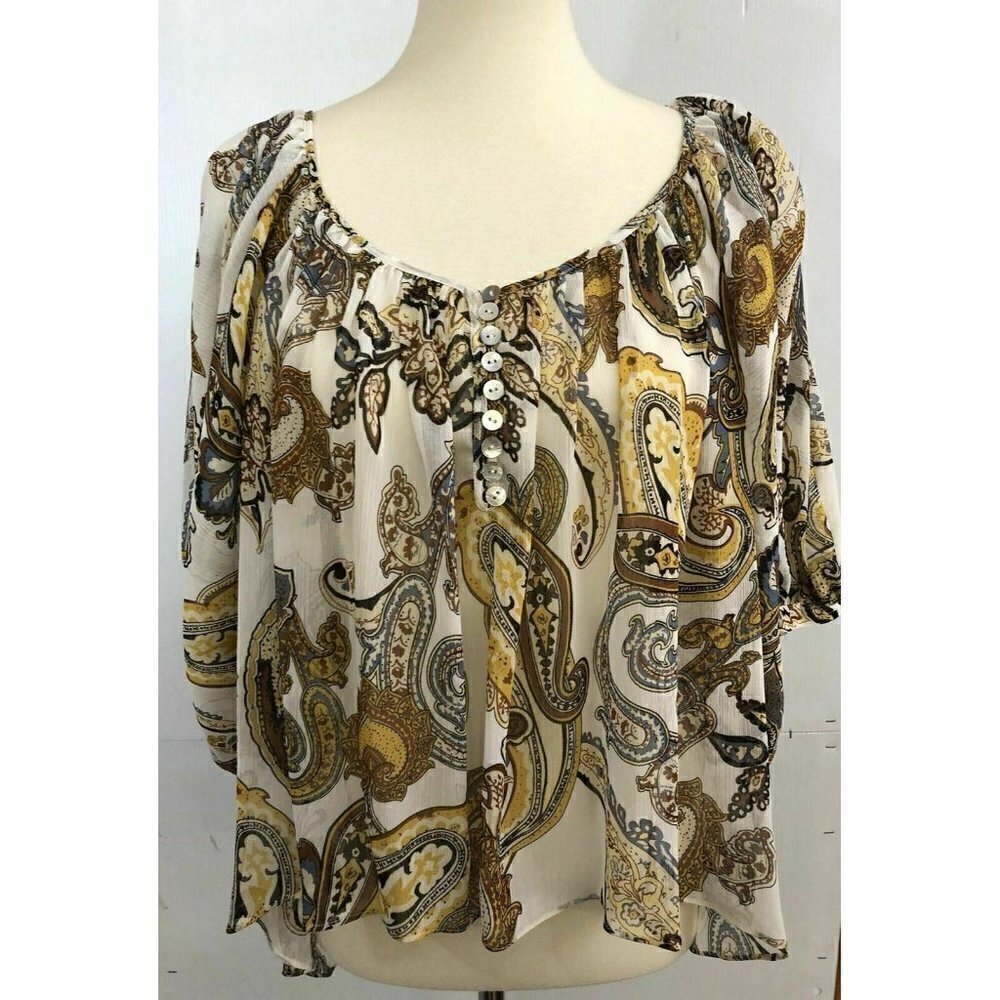 Wilster Women's New Loose Fit Gold Paisley 3/4 Sleeve Top Size S Ric1 - Picture 7 of 7